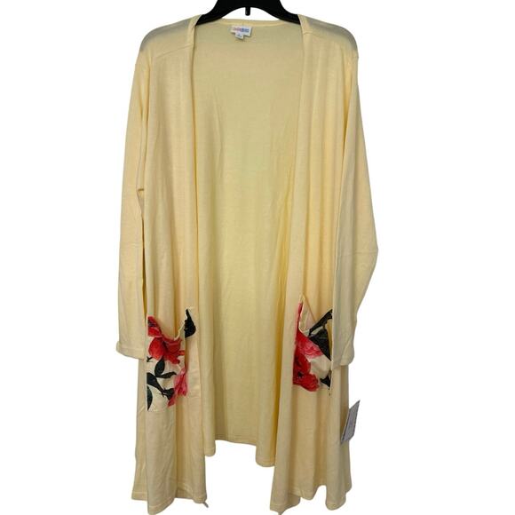 Lularoe Caroline Butter Yellow Floral Long Line Lightweight Summer Cardigan XL - Picture 1 of 10